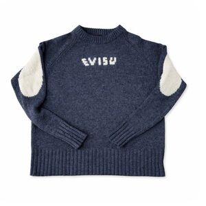 Evisu Vintage 100% Wool Crew Neck Sweater with Cream Accents